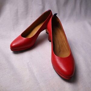 Dr Liza Red Leather Block Heel Pumps Shoes Women's Size 7.5 M